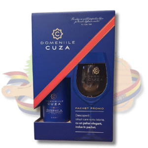 Vin roșu sec – Saperavi & Fetească Neagră – Domeniile Cuza – 0,75L – Set Cadou 1 Pahar